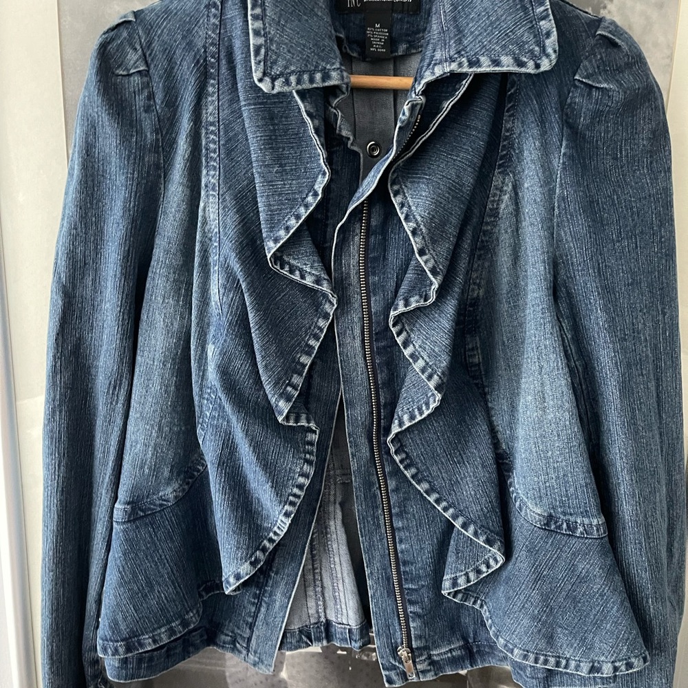 Inc international Concepts denim ruffle jacket